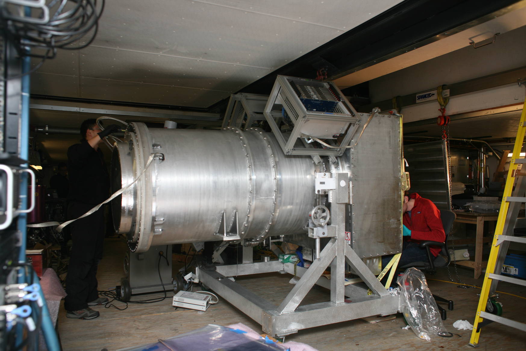 The new SPT3g receiver (our new camera, containing a set of optics and the detector array).