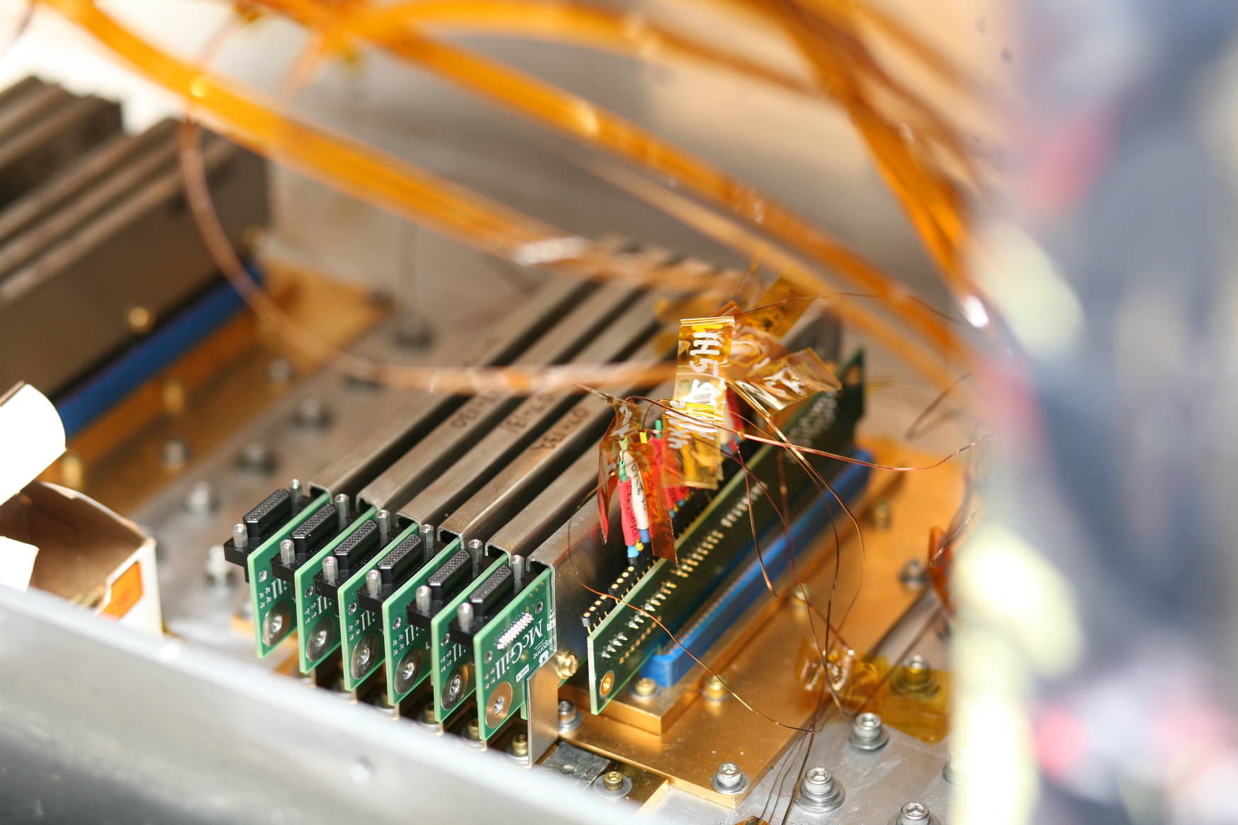 Close-up of some of the read-out amplifiers (SQUIDS)