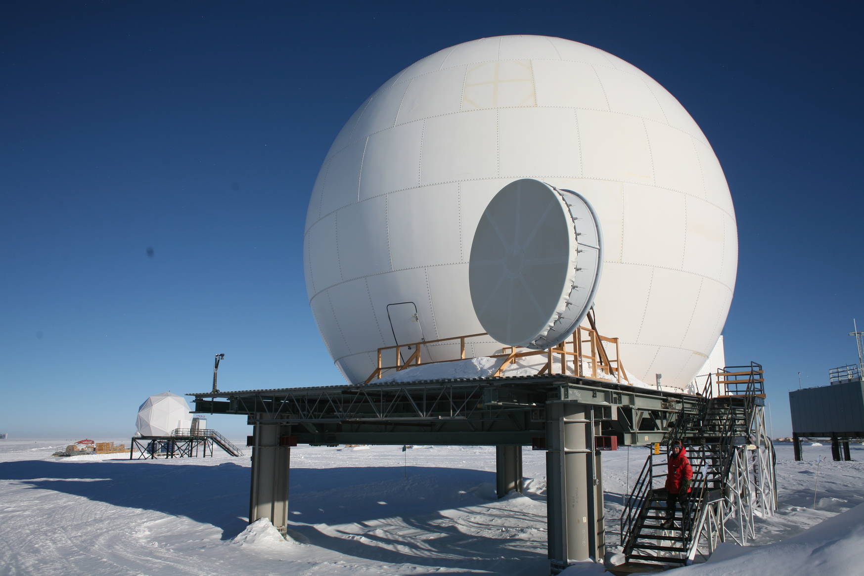 The large radome for the 9m antenna and the DSCS and Skynet dishes.
