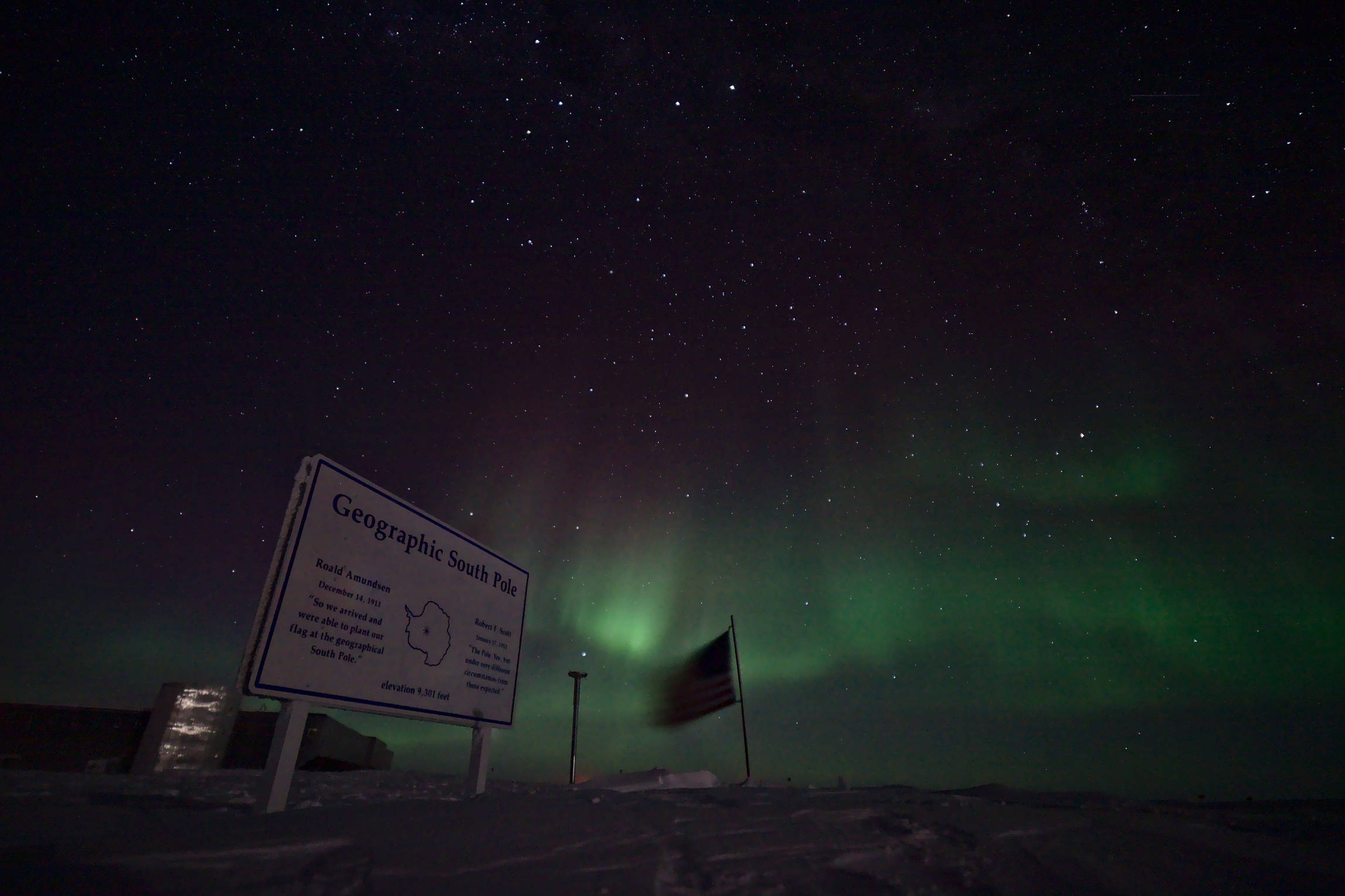 The geographical south pole marker
