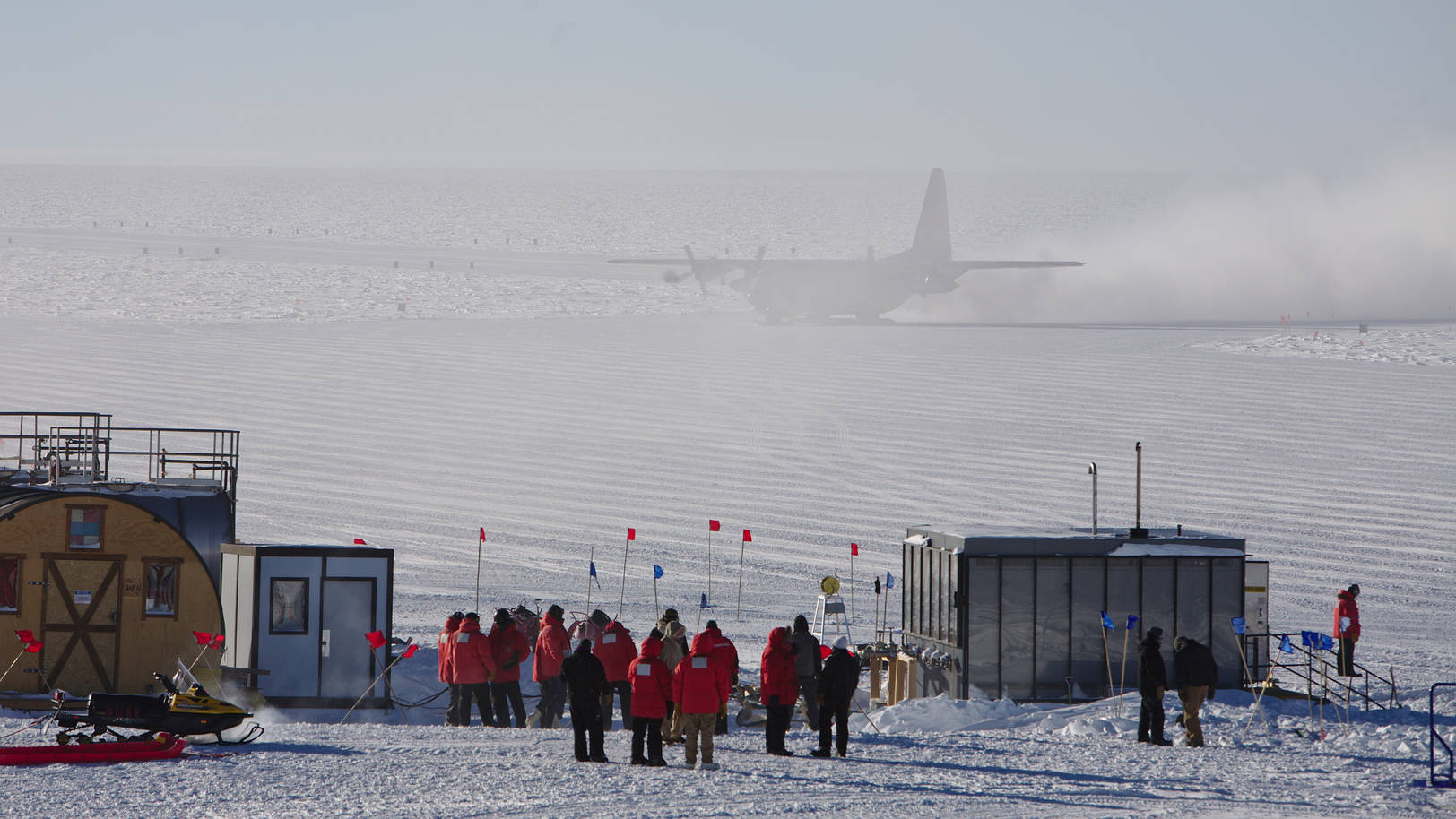 The winter crew awaiting the station opening flight